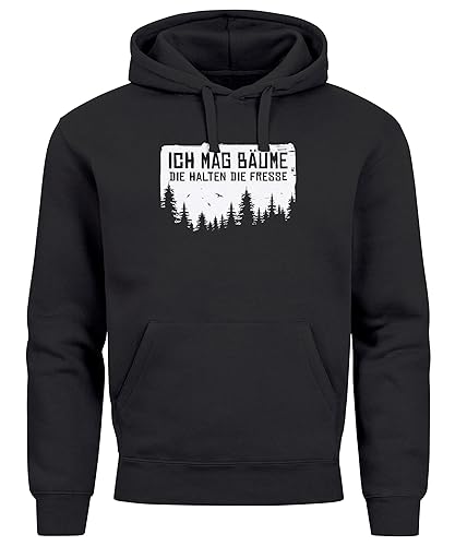 MoonWorks® Hoodie Herren Bedruckt mit Spruch lustig Ich mag Bäume Sarkasmus Ironie Wald Outdoor Kapuzen-Pullover schwarz L von MoonWorks