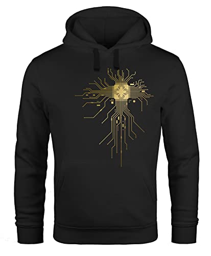 MoonWorks® Hoodie Herren Computer Programmierer CPU Prozessor Technik-Nerd Geek lustig Fun-Motiv Kapuzen-Pullover schwarz-Gold XXL von MoonWorks