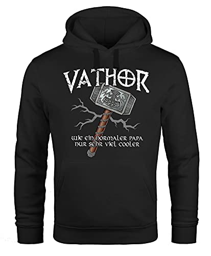 MoonWorks® Hoodie Herren Cooler Papa Vathor Fun-Shirt Spruch lustig Thor Parodie Geschenk Papa Vatertag Kapuzen-Pullover schwarz L von MoonWorks