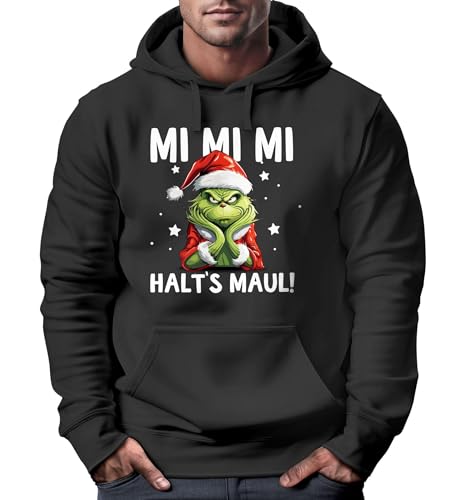 MoonWorks® Hoodie Herren Herren Weihnachten Grinch Mimimi Halts Maul Spruch Weihnachtsmuffel Print Ugly Xmas Sweater Kapuzen-Pullover schwarz 3XL von MoonWorks