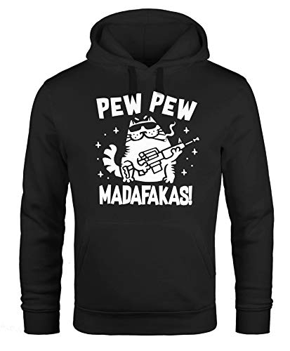 MoonWorks® Hoodie Herren Pew Pew Madafakas Katze Gangster Cat Meme Spruch Trend Kapuzen-Pullover schwarz 5XL von MoonWorks