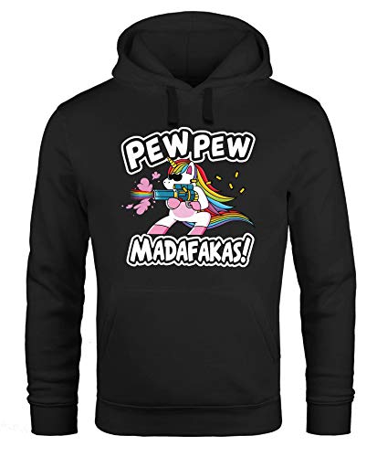 MoonWorks® Hoodie Herren Pew Pew Madafakas böses Einhorn Regenbogen Unicorn Kapuzen-Pullover schwarz 3XL von MoonWorks