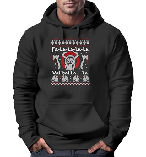 MoonWorks® Hoodie Herren Ugly Christmas Sweater Odin Vikings Winkinger Valhalla Weihnachten lustig schwarz 4XL von MoonWorks