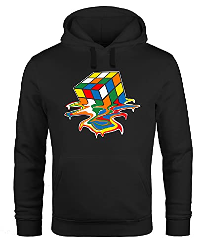 MoonWorks® Hoodie Herren Zauberwürfel 80er Jahre Retro Rubik Cube Fun-Motiv lustig Kapuzen-Pullover schwarz 3XL von MoonWorks