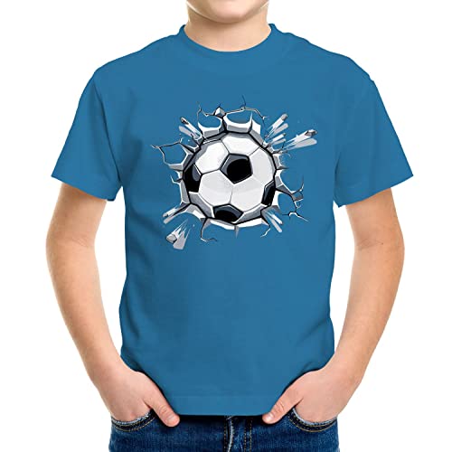 MoonWorks® Kinder T-Shirt Jungen Fussball-Motiv lustig Tor Ball-Sport Geschenk für Jungen Fussballfan Ozean-blau 110-116 (5-6 Jahre) von MoonWorks