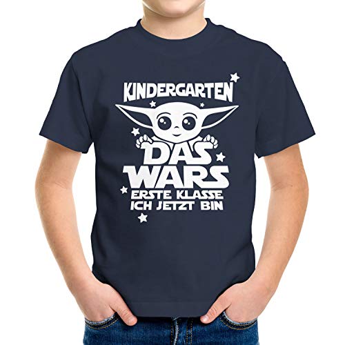 MoonWorks® Kinder T-Shirt Jungen Kindergarten Das Wars erste Klasse ich jetzt Bin Geschenk zur Einschulung Schulanfang Navy 110-116 (5-6 Jahre) von MoonWorks