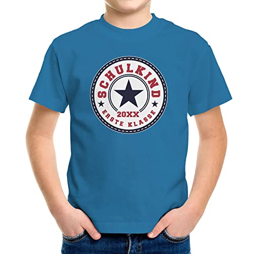 MoonWorks® Kinder T-Shirt Jungen Schulkind 2022 erste Klasse Stern Geschenk zur Einschulung Schulanfang anpassbar Ozean-blau 122-128 (7-8 Jahre) von MoonWorks