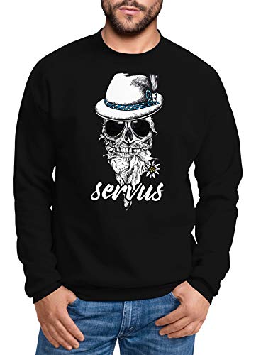 MoonWorks® Sweatshirt Herren Totenkopf Filzhut Bayern Skull Blume Servus Rundhals-Pullover schwarz XL von MoonWorks