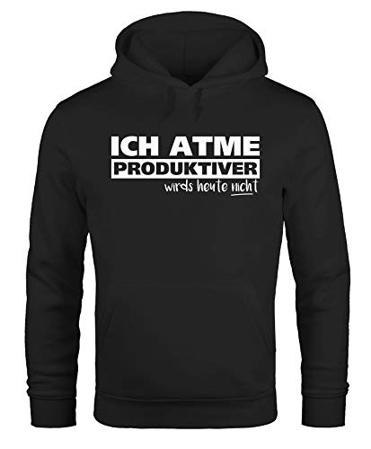 MoonWorks Herren Hoodie mit Spruch Ich atme produktiver Wird`s Heute schwarz 4XL von MoonWorks