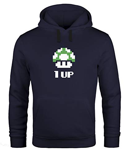 MoonWorks Hoodie Herren Geburtstag Retro Pixel-Pilz 1-Up-Pilz Level-Up Gaming Konsole 90er Kapuzen-Pullover schwarz XXL von MoonWorks