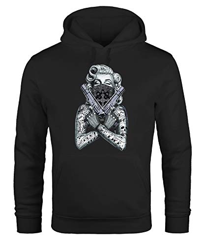 MoonWorks Hoodie Herren Marilyn Monroe Pistole Gun Gangster Kapuzenpullover Pullover mit Kapuze schwarz L von MoonWorks