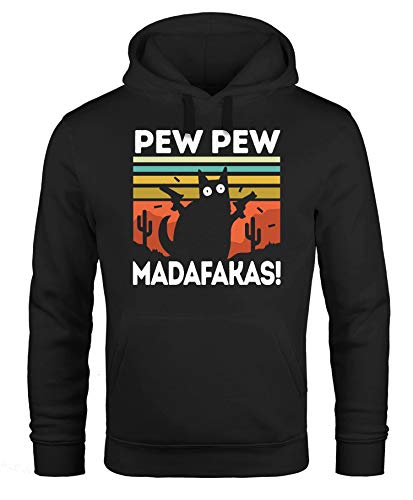 MoonWorks Hoodie Herren Pew Pew Madafakas! Schwarze Katze Spruch Meme lustig Kapuzen-Pullover schwarz 5XL von MoonWorks