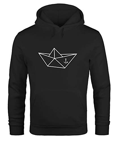 MoonWorks Hoodie Herren Schiffchen Origami Anker Seemann Schiff Kapuzen-Pullover Pullover mit Kapuze schwarz L von MoonWorks