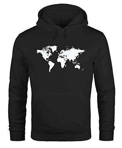 MoonWorks Hoodie Herren Weltkarte World Map Kapuzenpullover Pullover mit Kapuze schwarz 3XL von MoonWorks