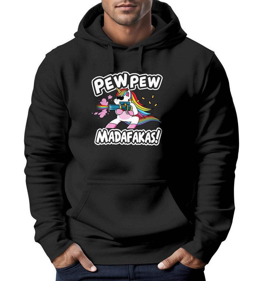 MoonWorks Hoodie Hoodie Herren Pew Pew Madafakas böses Einhorn Regenbogen Unicorn Kapuzen-Pullover Moonworks® von MoonWorks