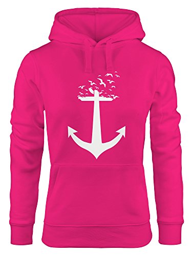 MoonWorks ausgefallener Hoodie für Damen, Anker Vögel Anchor Birds, Sweatshirt Kapuze Kapuzenpullover pink XL von MoonWorks