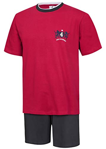 Moonline nightwear Herren Pyjama Schlafanzug kurz Herren Pyjama kurz Herren Shorty Schlafanzug aus 100% Baumwolle (XL/54-56, Oberteil rot/Hose Uni) von SUPTMAX