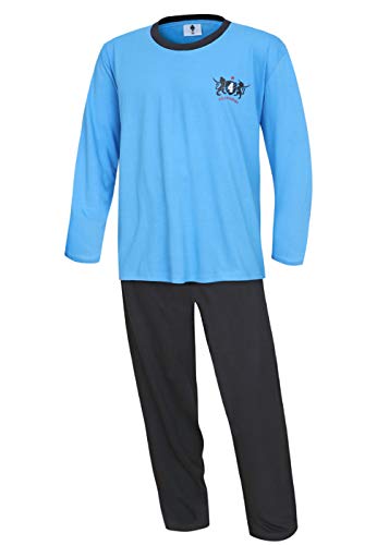 Herren Pyjama lang Herren Schlafanzug Übergrösse Plusgrösse lang Hausanzug Herren aus 100% Baumwolle Model Vintage (58, Blau) von Moonline nightwear