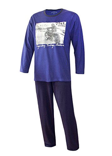 Herren Schlafanzug lang Herren Pyjama lang Hausanzug Langarm Herren aus 100% Baumwolle Model MoonLine (XXL/58/60, Blau) von Moonline nightwear
