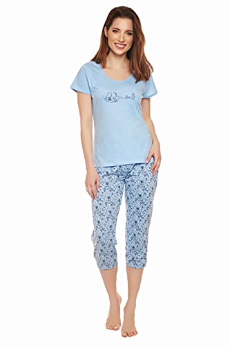 Moonline moderner und bequemer Damen Capri-Pyjama, aus 100% weicher Baumwolle, Capri-hellblau, Gr. M von Selente