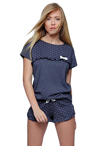 Selente Moderner und bequemer Damen Pyjama/Shorty, mit weicher Baumwolle, Blau-Punkte, Gr. S von Selente