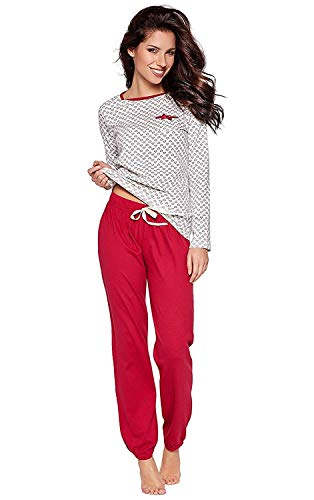 Moonline moderner und bequemer Damen Schlafanzug/Capri-Pyjama/Shorty, mit weicher Baumwolle, Verschiedene Modelle (L, Creme-rot-Herzchen) von Selente