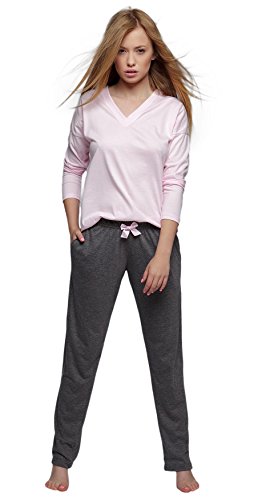 Selente Stillvoller Baumwoll-Pyjama Schlafanzug Hausanzug aus feinem Langarm T-Shirt und bequemer Hose, Rosa, Gr. L (40) von Selente