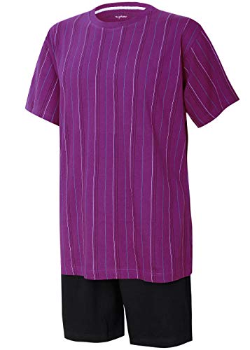 Moonline nightwear Schlafanzug Herren kurz Herren Pyjama kurz Herren Shorty Schlafanzug aus 100% Baumwolle (M/46-48, Oberteil Purple Wine mit Streifendruck/Hose schwarz) von Moonline nightwear