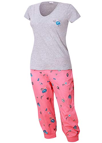 Schlafanzug kurz Caprihose Damen Pyjama kurz Damen Nachthemd kurz aus 100% Baumwolle softweich Gr. S M L XL (L/44-46, Grau) von Moonline nightwear