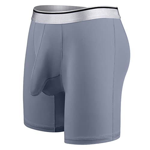 Herren Sexy Unterwäsche Nahtlose Herren Boxershorts Eisseide Lange Boxer Homme Bikini Penis Tasche Herren Unterwäsche Herren Unterhose, grau, XXL von Moorun