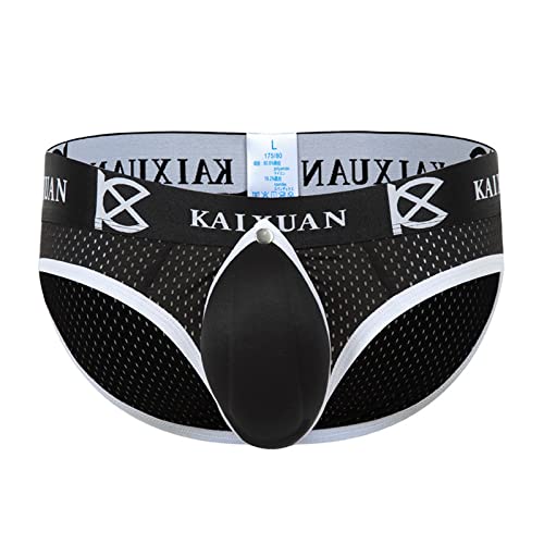 Jockstrap für Herren Slips Unterwäsche Herren kann vorne offen vergrößern sexy verbessernde Schwamm-Cup-Pad männliche Höschen, Schwarz , XL von Moorun