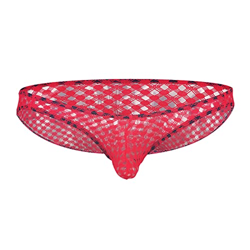 Moorun Herren Tanga Unterwäsche Herren Mesh Transparent Slip Cueca Sexy Low Rise Penisbeutel Atmungsaktive Unterhose Wabennetz, rot, L von Moorun