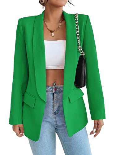 MorFansi Damen Blazer Revers Einfarbig Casual Cardigan Langarm Elegant Business Anzüge Jacke mit Tasche (Grün,L) von MorFansi