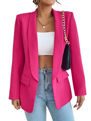 MorFansi Damen Blazer Revers Einfarbig Casual Cardigan Langarm Elegant Business Anzüge Jacke mit Tasche (Rosenrot,L) von MorFansi