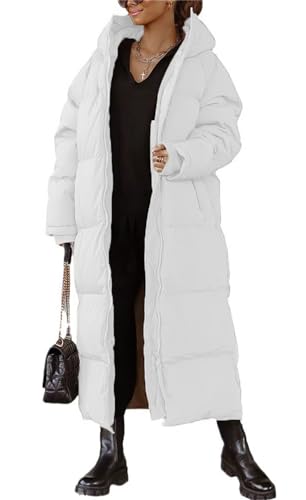 MorFansi Damen Wintermantel Lange Puffer Daunenjacke Langarm Gesteppter Mantel Funktionsjacke Winter Kapuze Oberbekleidung (Weiß,S) von MorFansi