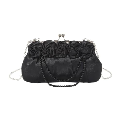 Morain Elegante Damen-Clutch aus Seide mit 3D-Rosenblüten, Abendtasche mit Perlenkette, für Hochzeiten, Partys, Crossbody-Tasche, Schwarz , 9.36x8.5694in Morain Elegante Damen-Clutch aus Seide mit 3D-Rosenblüten, Abendtasche mit Perlenkette, für Hochzeiten, Partys, Crossbody-Tasche, Schwarz , 9.36x8.5694in von Morain