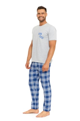Moraj Herren Pyjama Schlafanzug Baumwolle Kurzarm + Pyjamahose Nachtanzug M-XXL 4500 (4XL, 5300-011 Gray/Blue) von Moraj