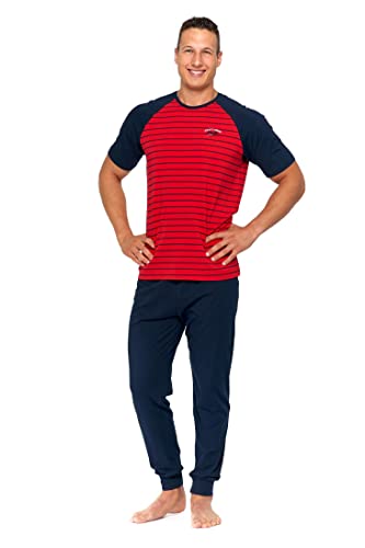 Moraj Herren Pyjama Schlafanzug Baumwolle Kurzarm + Pyjamahose Nachtanzug M-XXL 4500 (as3, Alpha, l, Regular, Regular, 5100-002 Red) von Moraj