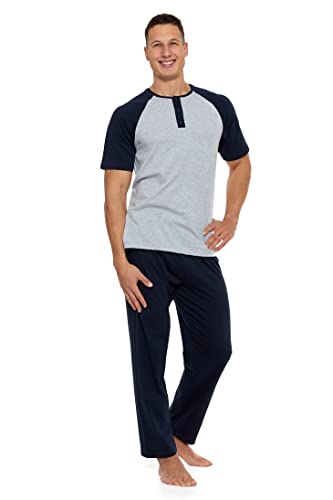 Moraj Herren Pyjama Schlafanzug Baumwolle Kurzarm + Pyjamahose Nachtanzug M-XXL 4500 (as3, Alpha, x_l, Regular, Regular, 5300-010 Gray/Navy) von Moraj