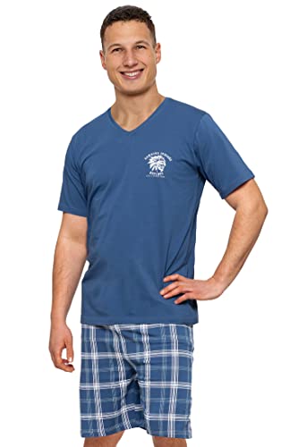 Moraj Pyjama Schlafanzug Herren Premium Pyjama Shorty kurz Baumwolle Nachtanzug M-4XL (as3, Alpha, 3X_l, Plus, Regular, 5000-002 Blau) von Moraj