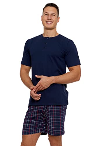 Moraj Pyjama Schlafanzug Herren Premium Pyjama Shorty kurz Baumwolle Nachtanzug M-4XL (as3, Alpha, x_l, Regular, Regular, 5200-004 Navy) von Moraj