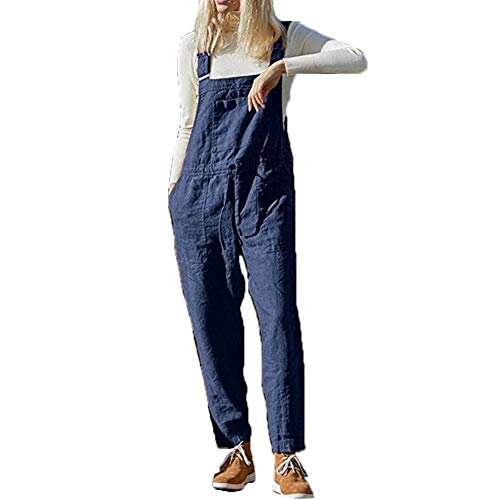 Morbuy Damen Frauen Retro Latzhose Lässig Insgesamt Baggy Jumpsuits, Leinen Taschen Playsuit Hose Lange Harem Casual Overalls Täglichen Trousers Pants Schwangere Hosen (Blau,XL) von Morbuy