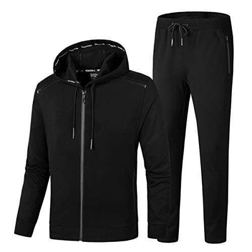 Morbuy Herren Jogginganzug Trainingsanzug Mit Kapuze, Männer Sweatshirt Jogging Hose Sets Sportanzug Einfarbig Trainings-Anzug Fitness Jogginganzug (6XL,Schwarz) von Morbuy