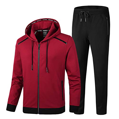 Morbuy Herren Jogginganzug Trainingsanzug Mit Kapuze, Männer Sweatshirt Jogging Hose Sets Sportanzug Einfarbig Trainings-Anzug Fitness Jogginganzug (XL,Rot) von Morbuy