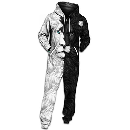 Morbuy Herren Schädel Jumpsuit Jogger, Unisex Herren Kapuzenpullover Strampelanzug 3D Printed Onepiece Winter Sweatshirt Männer Party Strampler Nachtwäsche Fitness Bekleidung (L,Spleißen) von Morbuy