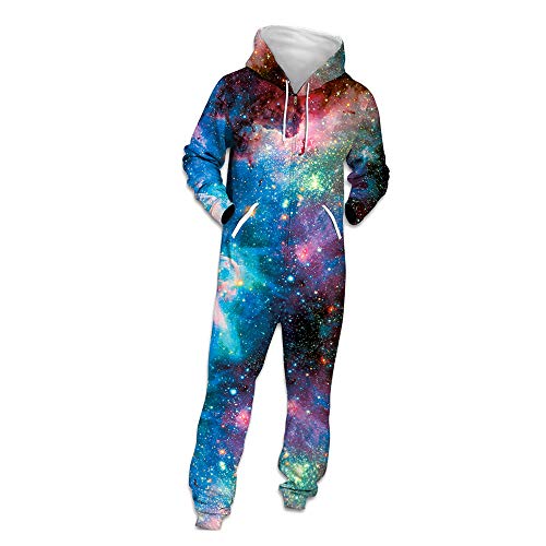 Morbuy Herren Schädel Jumpsuit Jogger, Unisex Herren Kapuzenpullover Strampelanzug 3D Printed Onepiece Winter Sweatshirt Männer Party Strampler Nachtwäsche Fitness Bekleidung (XL,Galaxis) von Morbuy