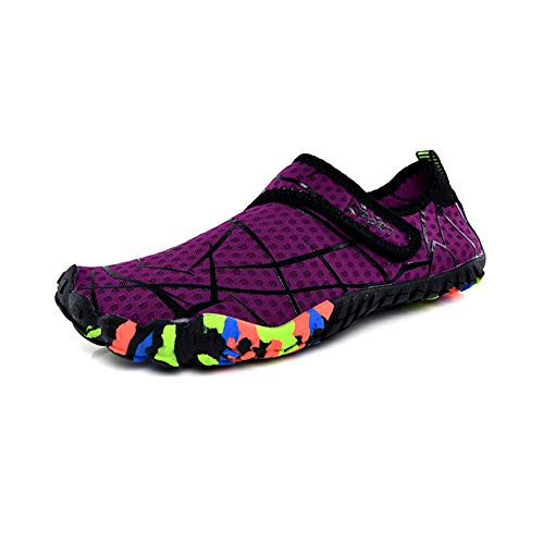 Morbuy Strandschuh Schwimmschuhe, Herren Damen Sommer Atmungsaktiv rutschfest Schnell Barfussschuhe Wasserschuhe Aquaschuhe Badeschuhe Surfschuhe Yoga (38 EU,Lila) von Morbuy