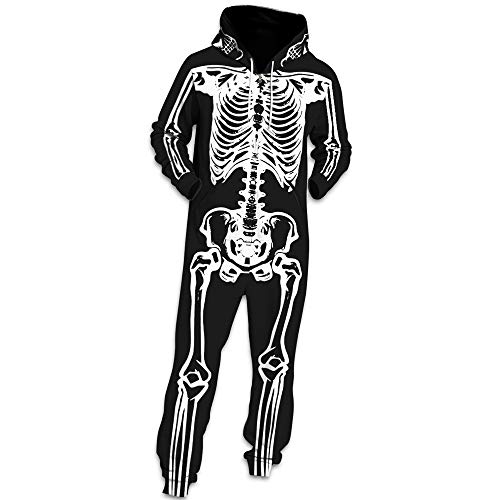 Morbuy Herren Schädel Jumpsuit Jogger, Unisex Herren Kapuzenpullover Strampelanzug 3D Printed Onepiece Winter Sweatshirt Männer Party Strampler Nachtwäsche Fitness Bekleidung (XL,Schädel) von Morbuy