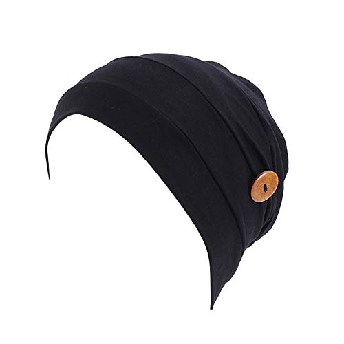 MoreChioce Damen Turban Hut mit Knopf,Frauen Muslimische Kopftuch Elastische Baumwolle Headwrap Chemo Kopfbedeckung Elegant Headscarf Sommerhut Beanie Mütze,Schwarz von MoreChioce