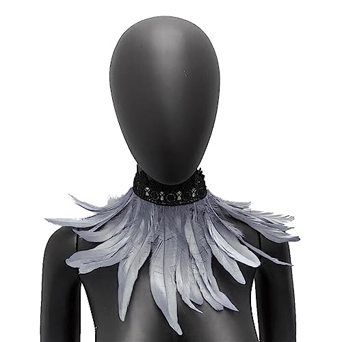 MoreChioce Gothic Federkragen Halsband, Natürlichen Feder Halsband Federboa Choker Kragen Halloween Schal Cape für Frauen und Mädchen Party Glamour Kostüm Party,Grau von MoreChioce